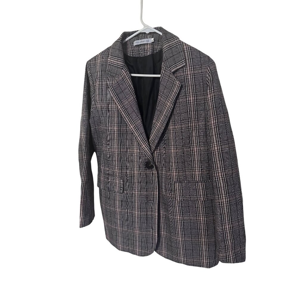 Miss Sparkling brown plaid single button jacket blazer size L